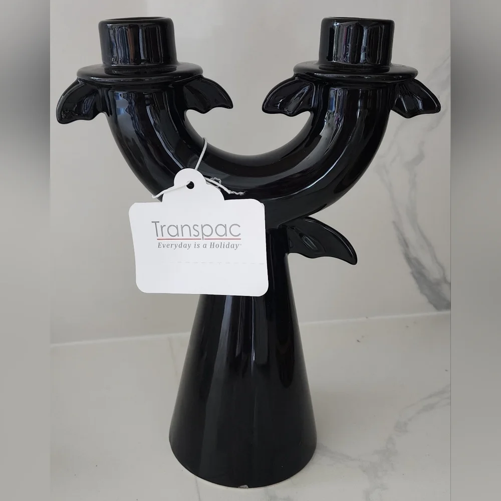 Doi Bat Wings Double Candlestick Holder Black 9 In‎